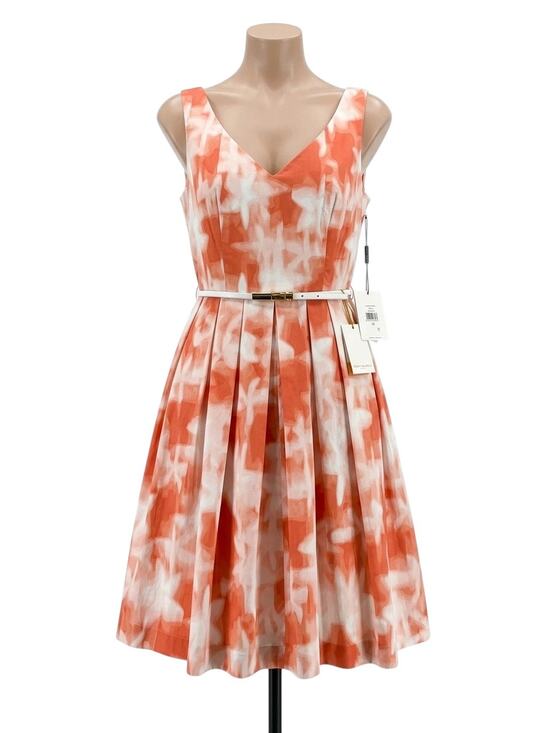 Calvin Klein Dresses & Skirts - NWT Calvin Klein Size 10 Orange White Floral Pleated Belted Sleeveless Dress